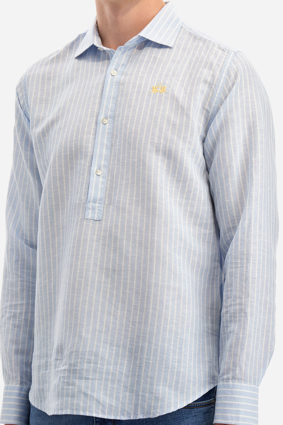 Shirt with a striped print in cotton and linen - Innocent - Essential | La Martina - Official Online Shop