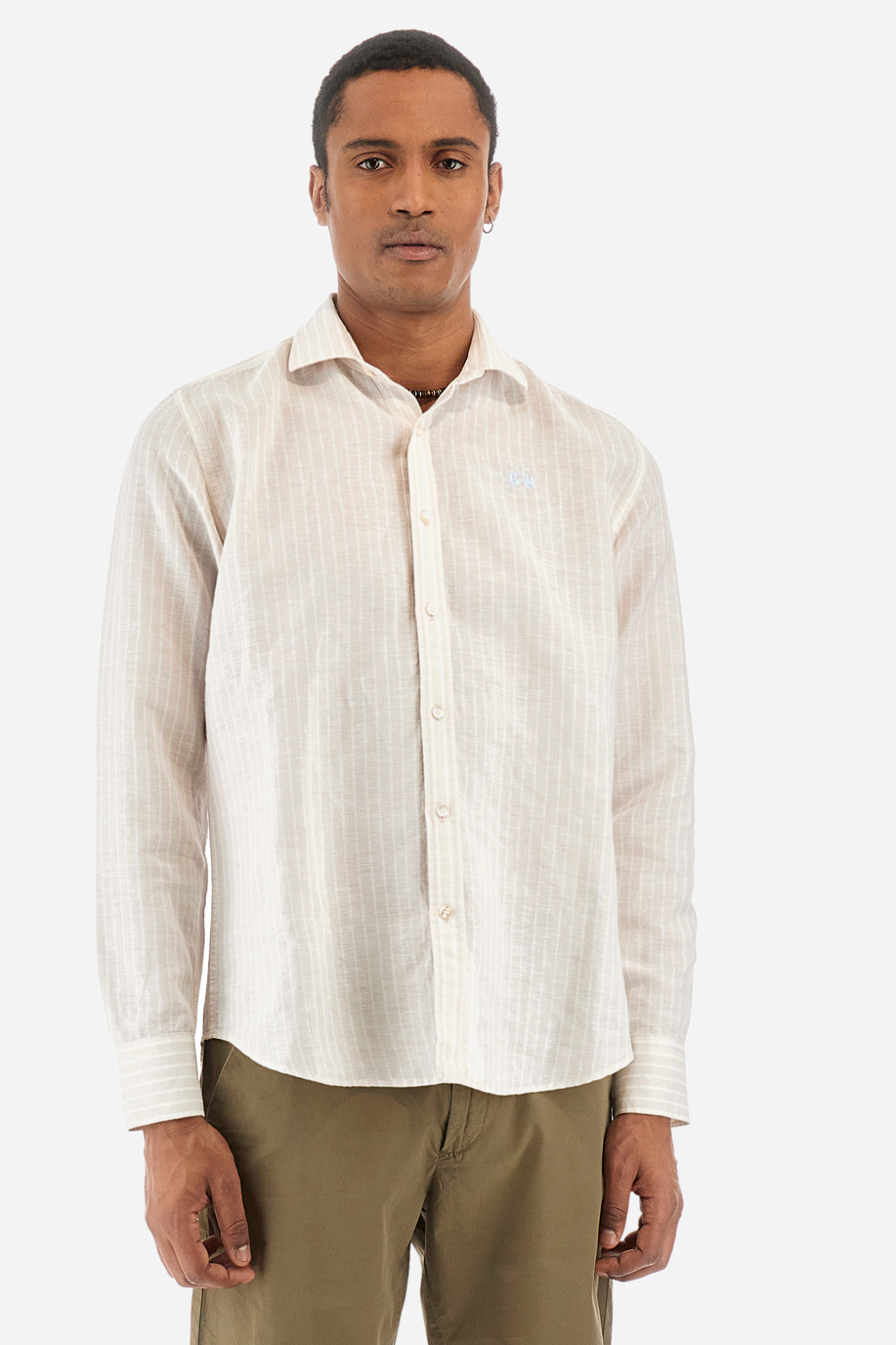 Chemise à rayures en coton et lin - Innocent - Chemises | La Martina - Official Online Shop