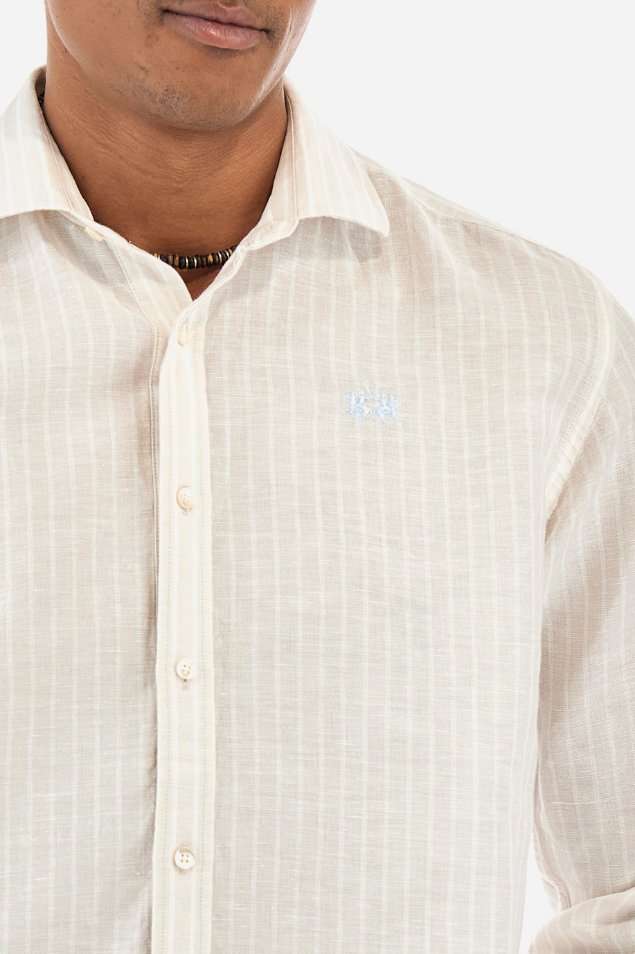 Striped patterned shirt in cotton and linen - Innocent - Shirts | La Martina - Official Online Shop
