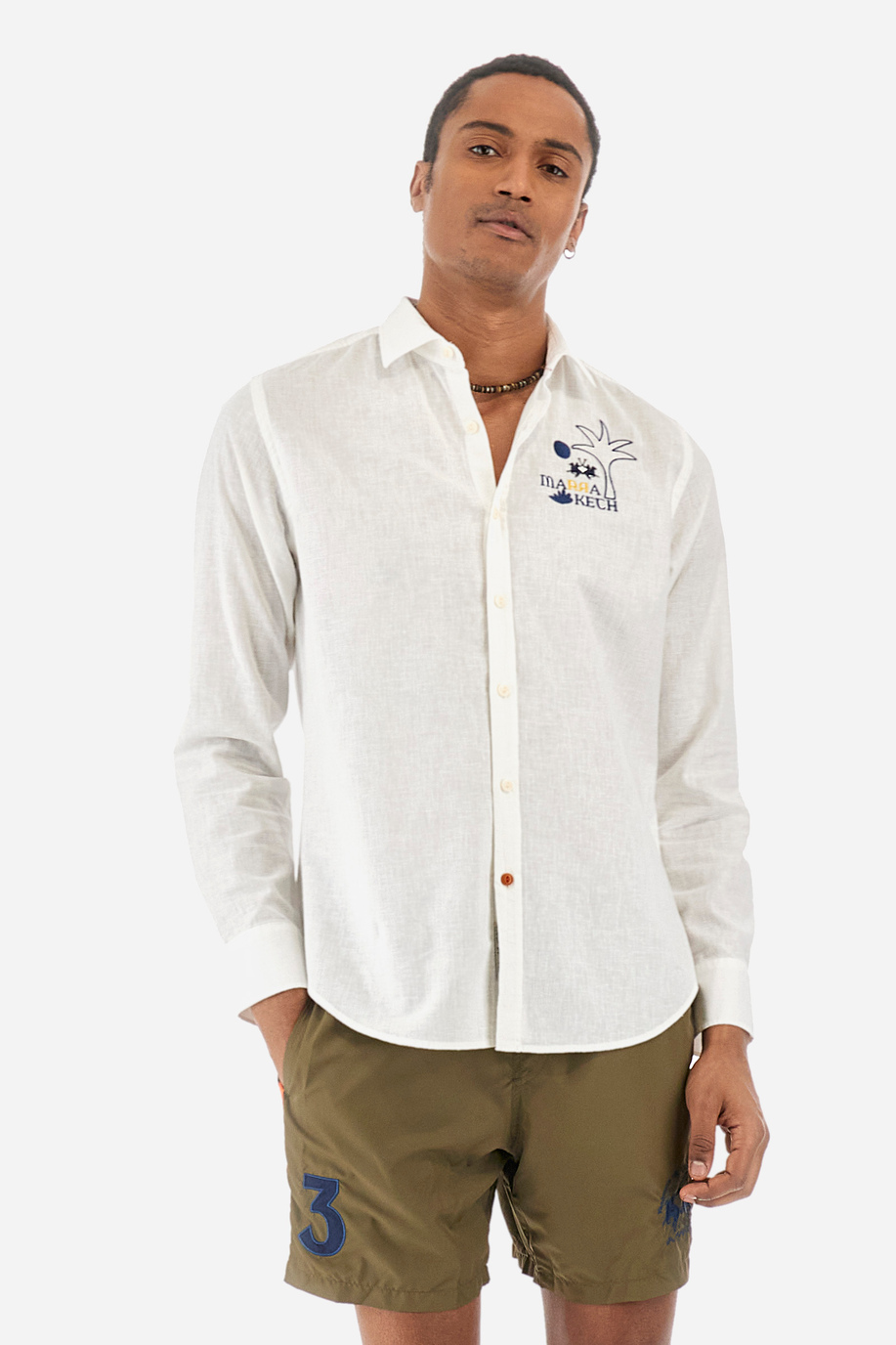 Camisa en algodón y lino de corte recto - Rodolfo - Camisas | La Martina - Official Online Shop