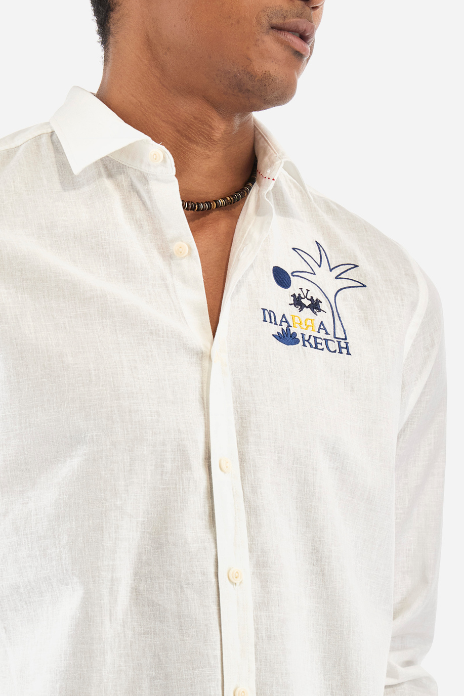 Regular-fit shirt in cotton and linen - Rodolfo - Shirts | La Martina - Official Online Shop