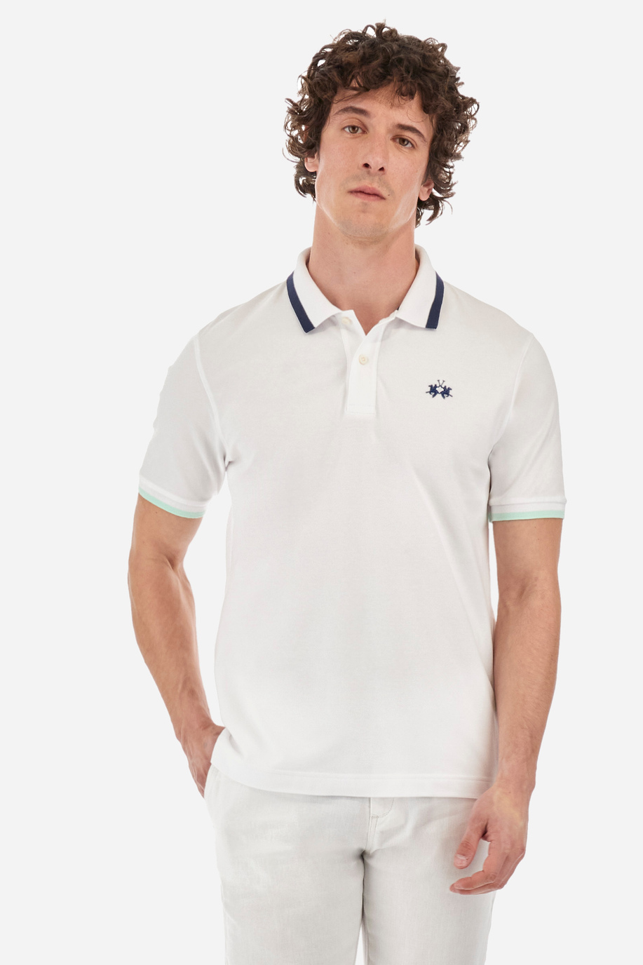 Slim-fit polo shirt in elasticated cotton - Russell - Spring looks for him | La Martina - Official Online Shop