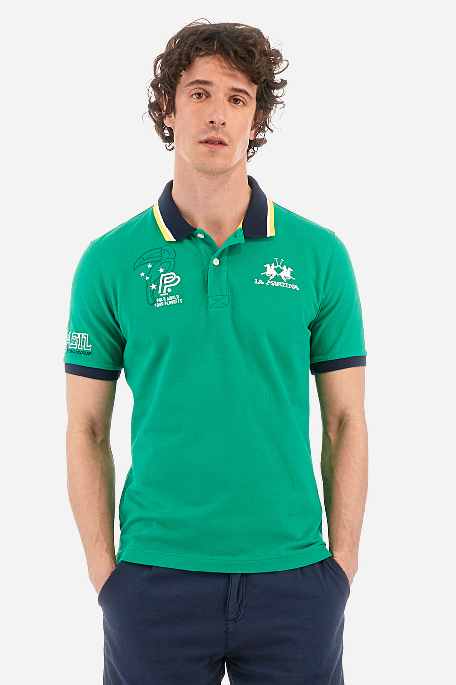 Regular-fit polo shirt in elasticated cotton - Youri - Polo Shirts | La Martina - Official Online Shop