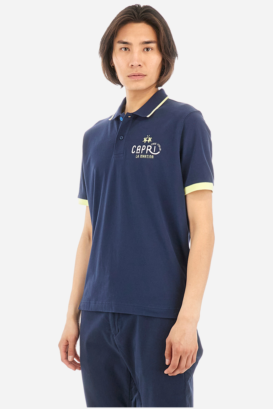 Regular-fit polo shirt in elasticated cotton - Yushua - Polo Shirts | La Martina - Official Online Shop