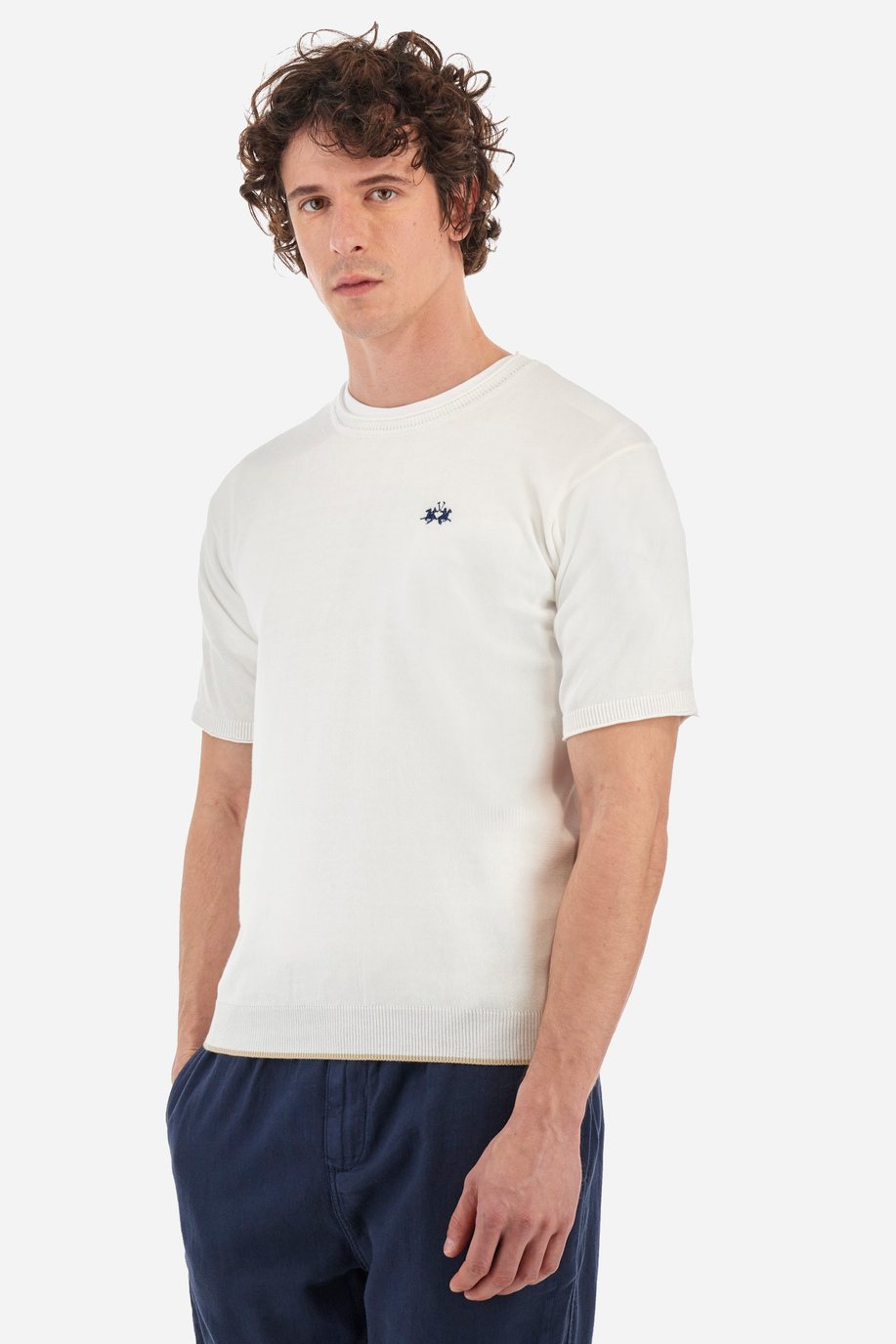 Regular-fit short-sleeved cotton jumper - Yitzchak - T-shirts | La Martina - Official Online Shop