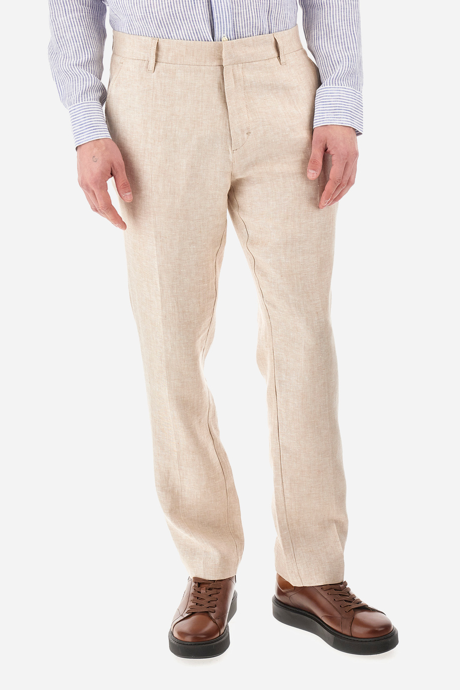 Regular-fit chinos in linen - Yngraham - Trousers | La Martina - Official Online Shop