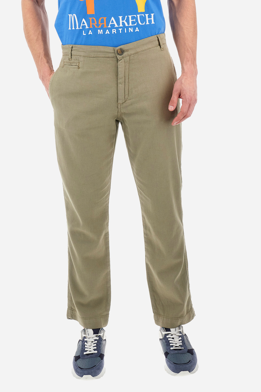 Pantalone chino regular fit in cotone e lino - Yasuhiko - Pantaloni | La Martina - Official Online Shop