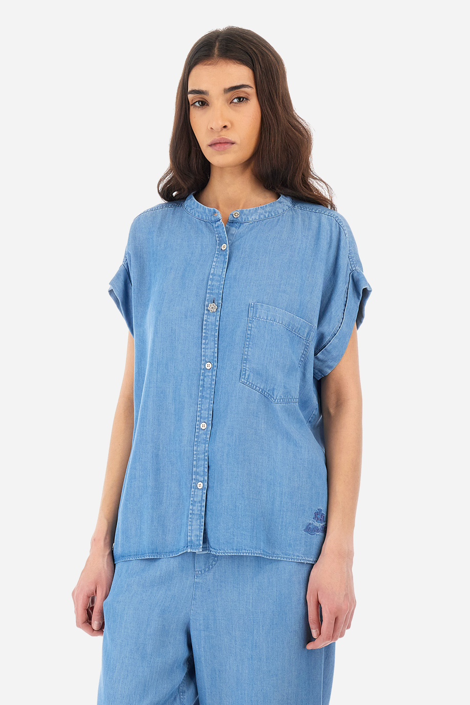 Regular-fit short-sleeved shirt in eco-friendly fabric - Yashwina - Women | La Martina - Official Online Shop