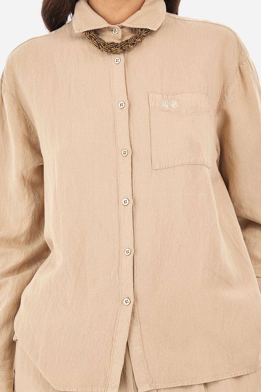 Camisa en mezcla de lino de corte recto - Yette - Camisas | La Martina - Official Online Shop