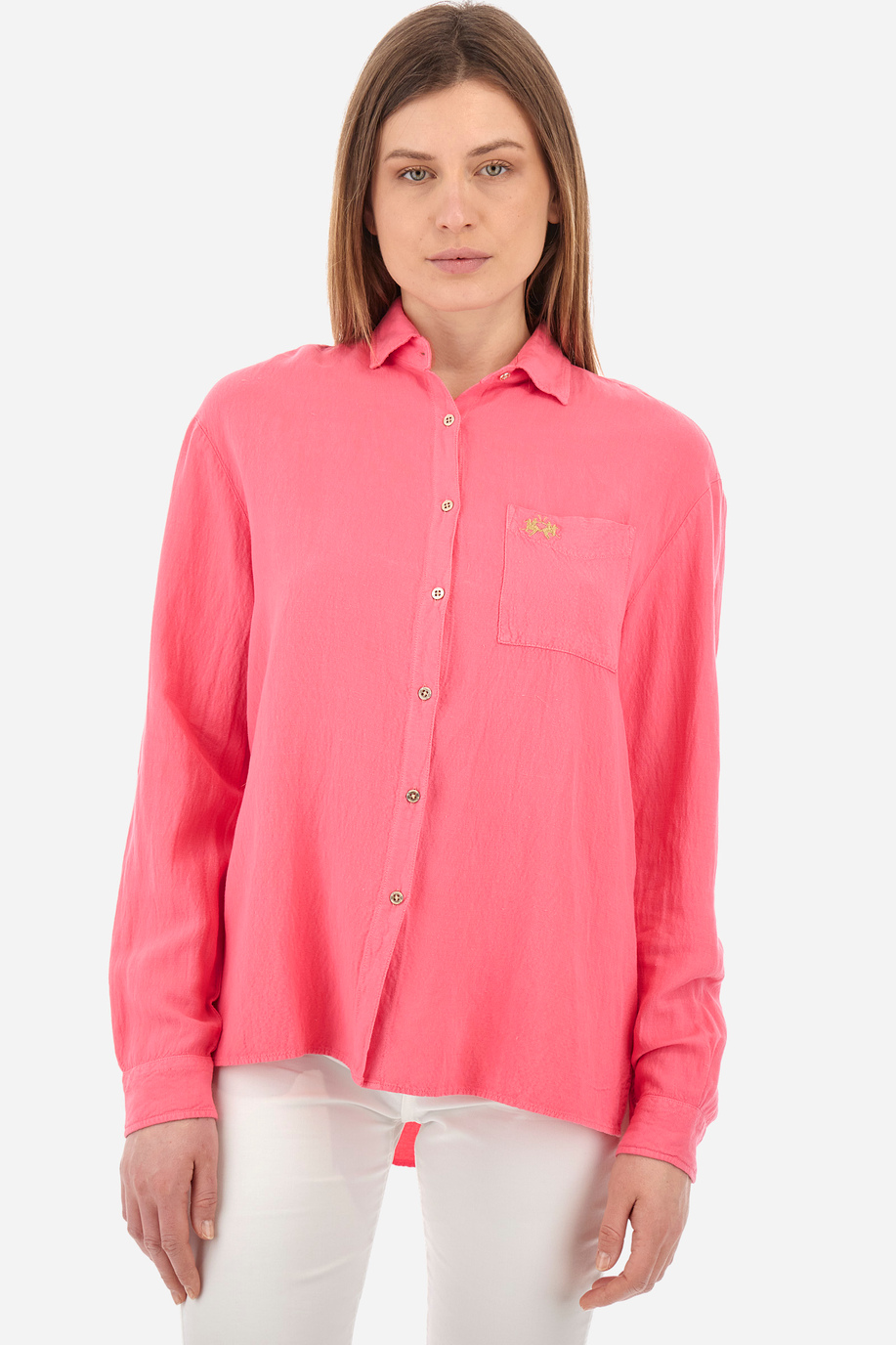 Camisa en mezcla de lino de corte recto - Yette - Camisas | La Martina - Official Online Shop
