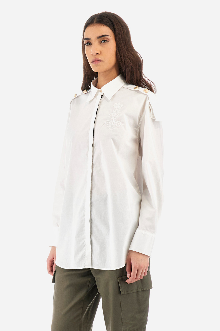 Regular-fit shirt in elasticated cotton - Yakira - Women | La Martina - Official Online Shop
