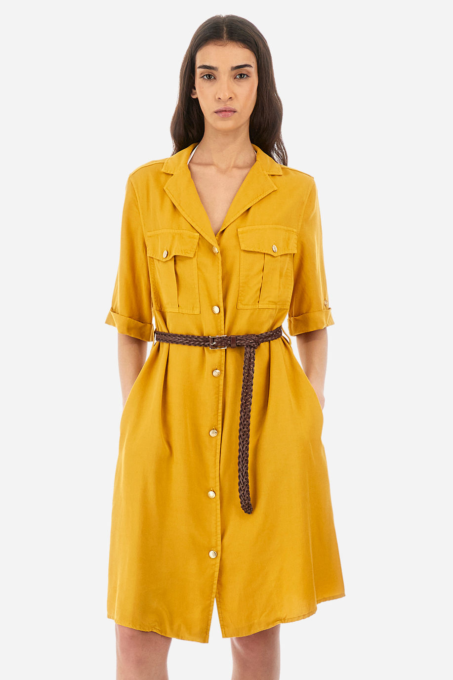 Robe à manches courtes en tencel - Yeruscha - Robes | La Martina - Official Online Shop