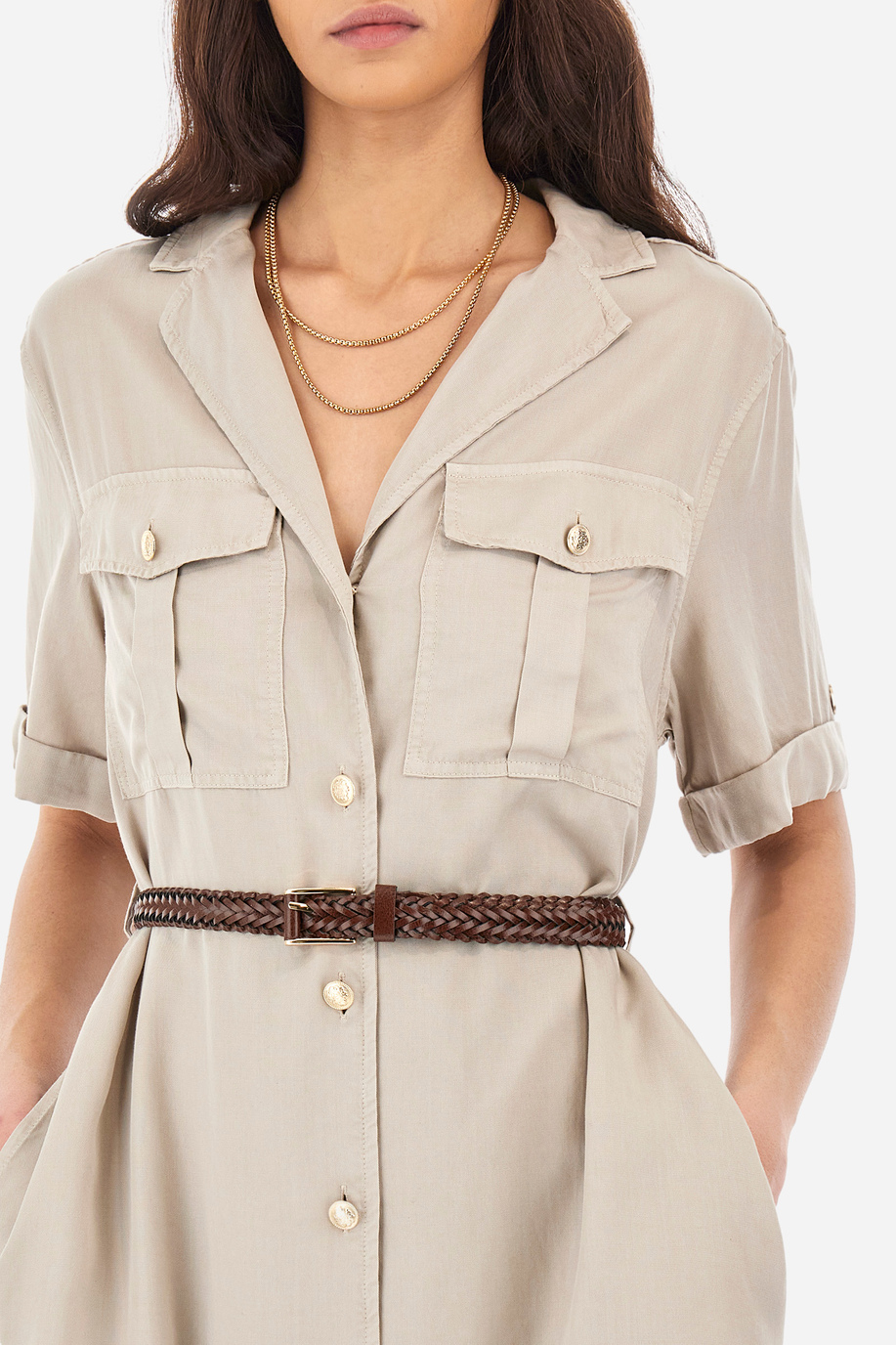 Regular fit short sleeve dress in tencel - Yeruscha - Dresses | La Martina - Official Online Shop