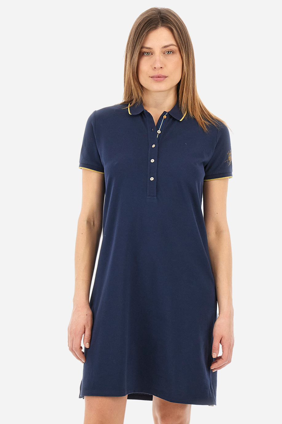 Short-sleeved regular-fit dress in elasticated cotton - Yashila - Dresses | La Martina - Official Online Shop