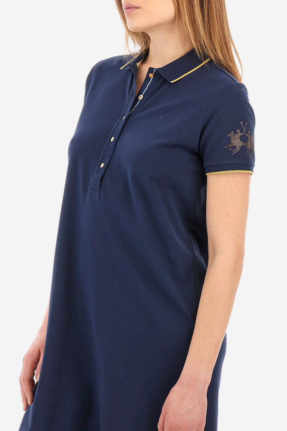Short-sleeved regular-fit dress in elasticated cotton - Yashila | La Martina - Official Online Shop