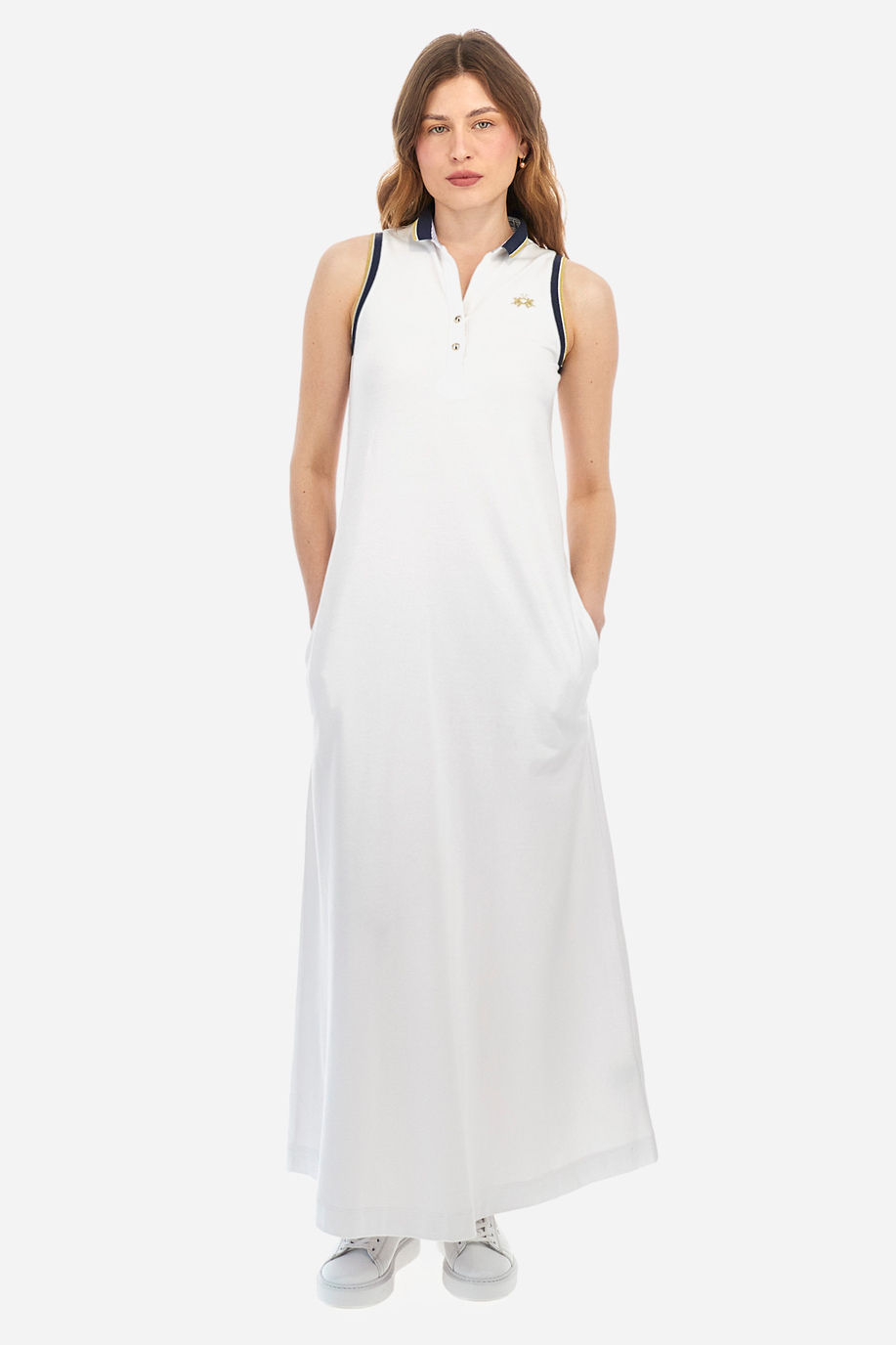 Vestido de algodón elastizado sin mangas de corte recto - Yanae - Mujer | La Martina - Official Online Shop