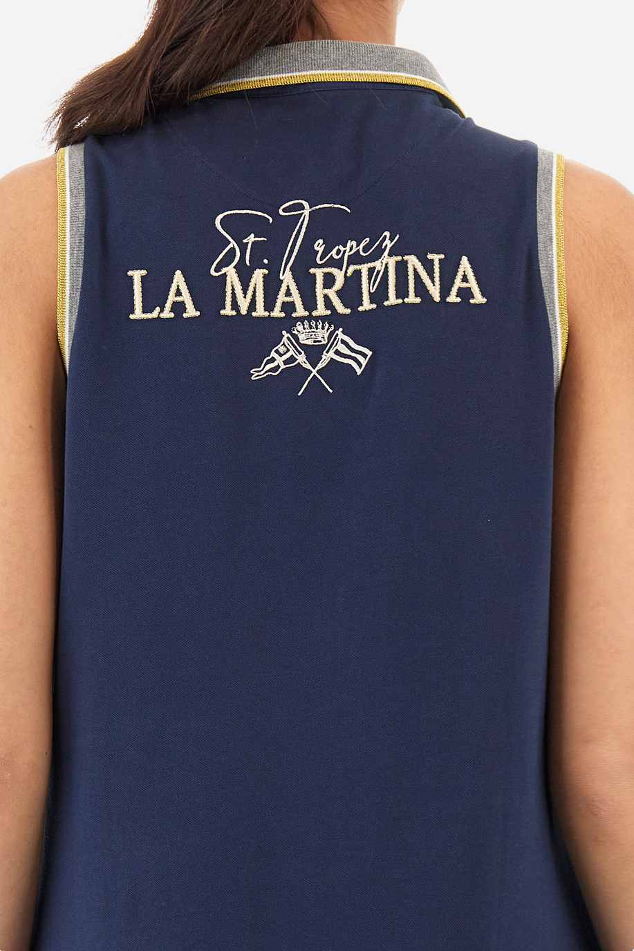 Robe sans manches coupe classique en coton stretch - Yanae - Robes | La Martina - Official Online Shop