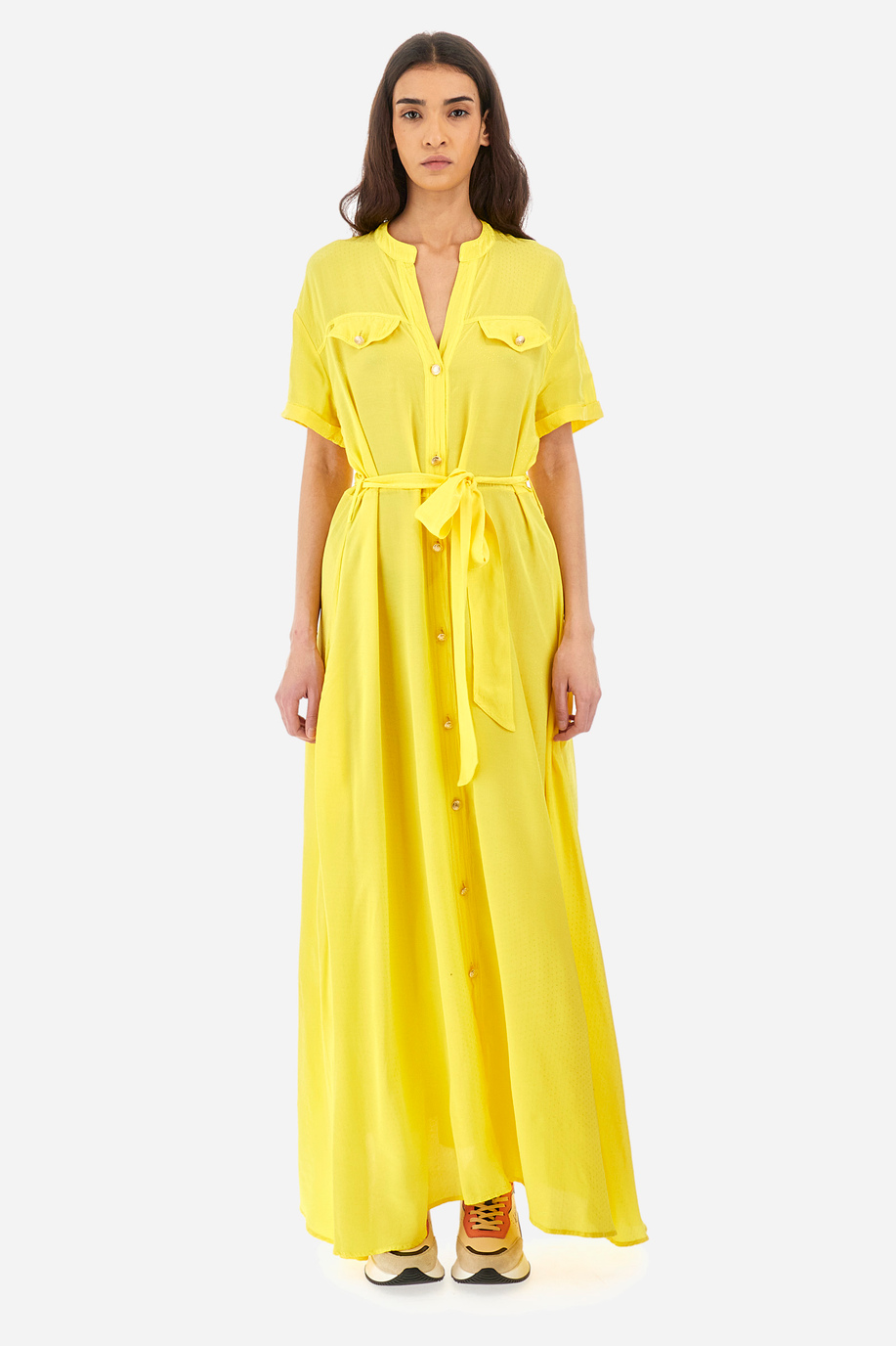 Kurzärmeliges Kleid aus Synthetikgewebe Regular Fit – Yazenia - Kleider | La Martina - Official Online Shop