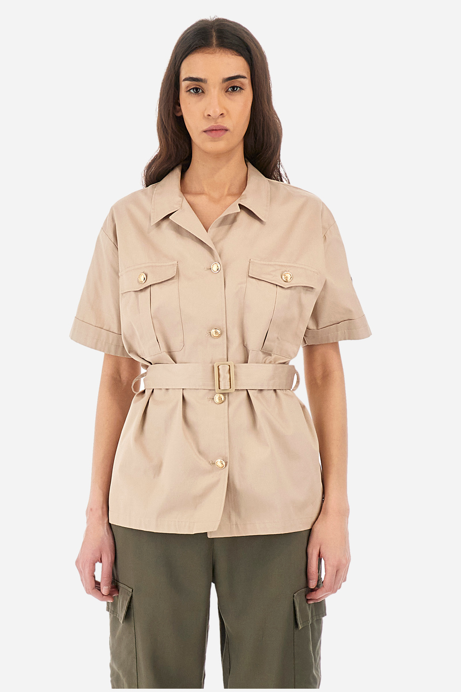 Regular-fit short-sleeved jacket in cotton - Yesseca - Outerwear | La Martina - Official Online Shop