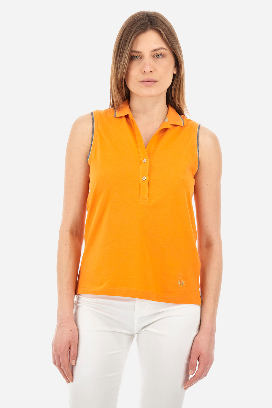 Regular-fit sleeveless polo shirt in elasticated cotton - Yessenia - Women | La Martina - Official Online Shop