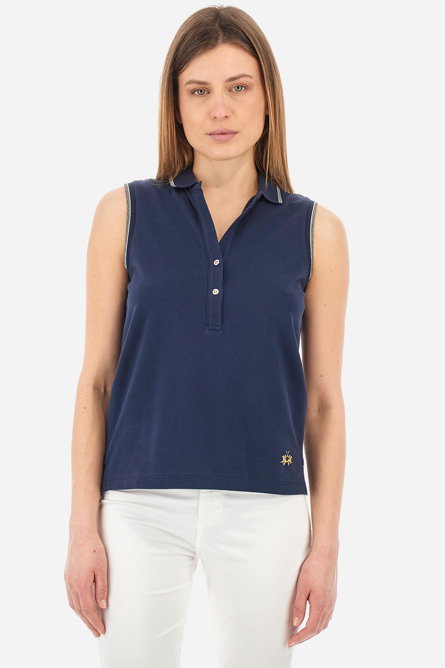 Regular-fit sleeveless polo shirt in elasticated cotton - Yessenia - Polo Shirts | La Martina - Official Online Shop