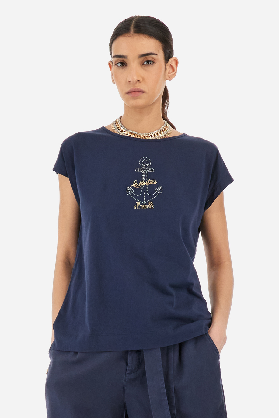 Regular-fit cotton T-shirt - Yacintha - Women | La Martina - Official Online Shop