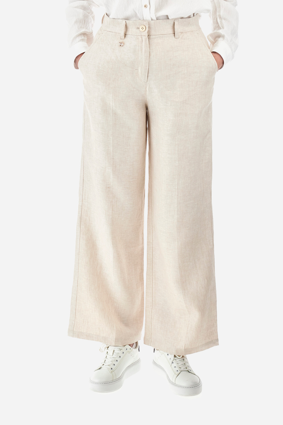 Regular-fit linen palazzo trousers - Yerusha - Trousers | La Martina - Official Online Shop