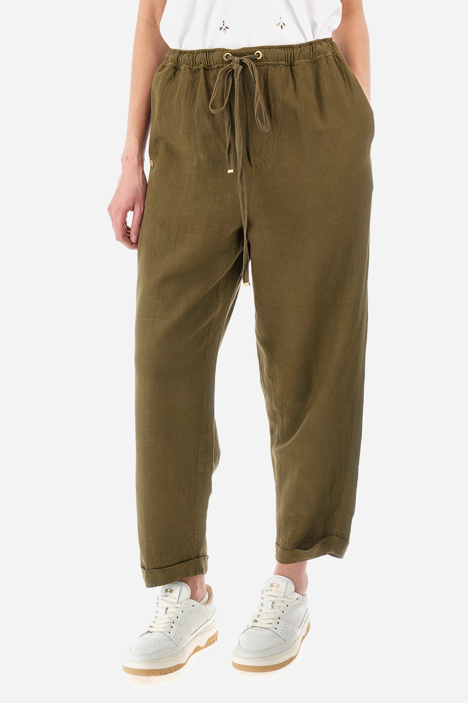 Regular-fit trousers in a linen blend - Yelisabeta - Apparel | La Martina - Official Online Shop