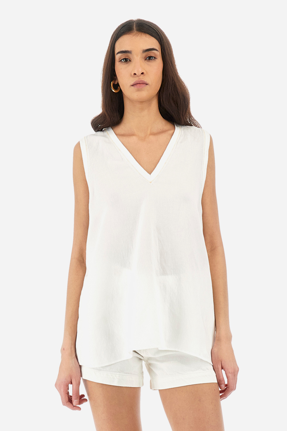 Blusa smanicata regular fit in misto lino - Yemima - Abbigliamento | La Martina - Official Online Shop