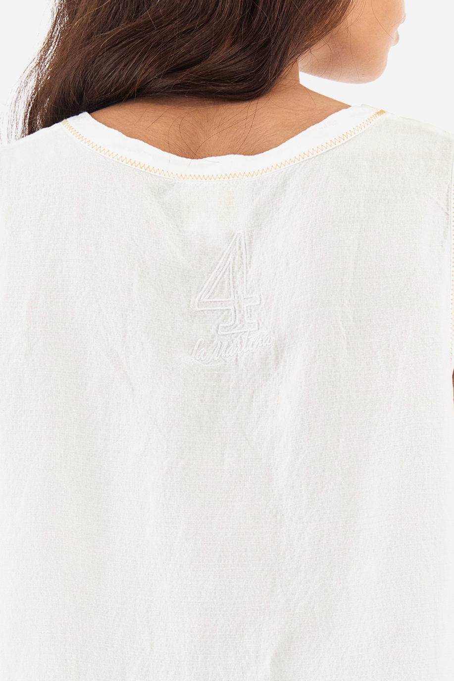 Regular-fit sleeveless blouse in a linen blend - Yemima - Apparel | La Martina - Official Online Shop