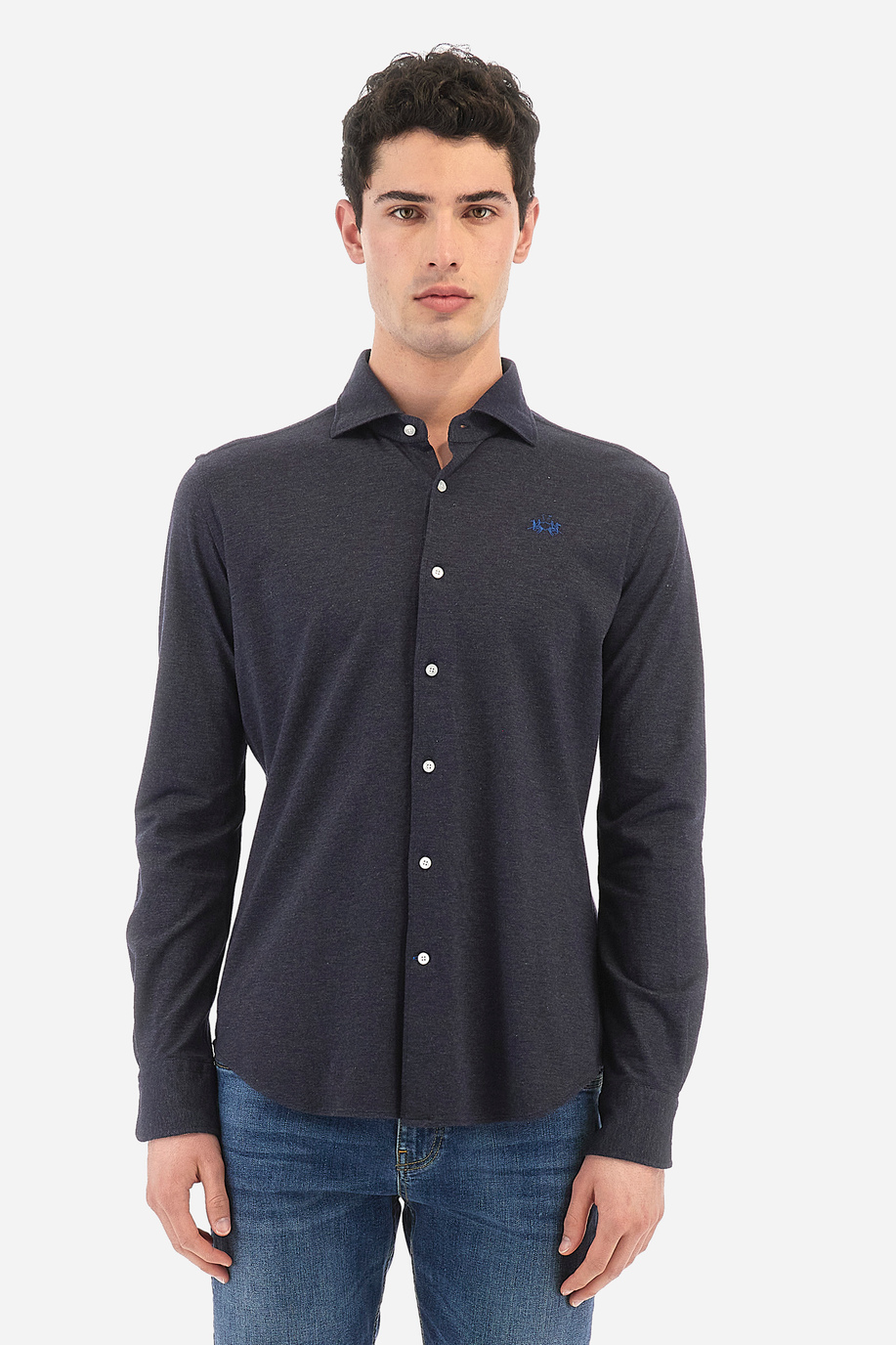 Long-sleeved shirt in cotton piqué, fitted cut for men - Qalam - Shirts | La Martina - Official Online Shop