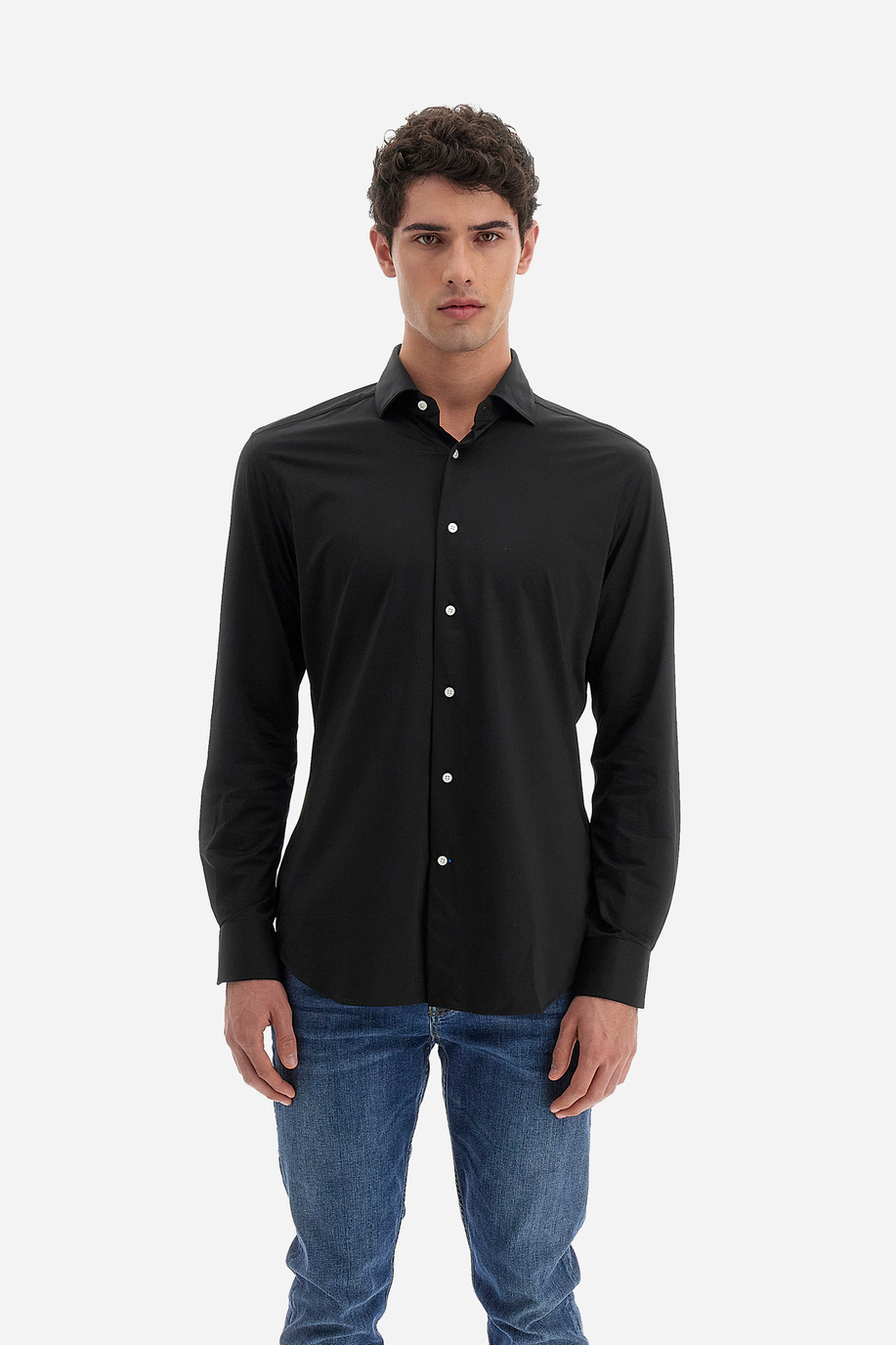 Men’s Blue Ribbon Shirt in Cotton Jersey Regular Fit Long Sleeves - Premium Fabrics | La Martina - Official Online Shop