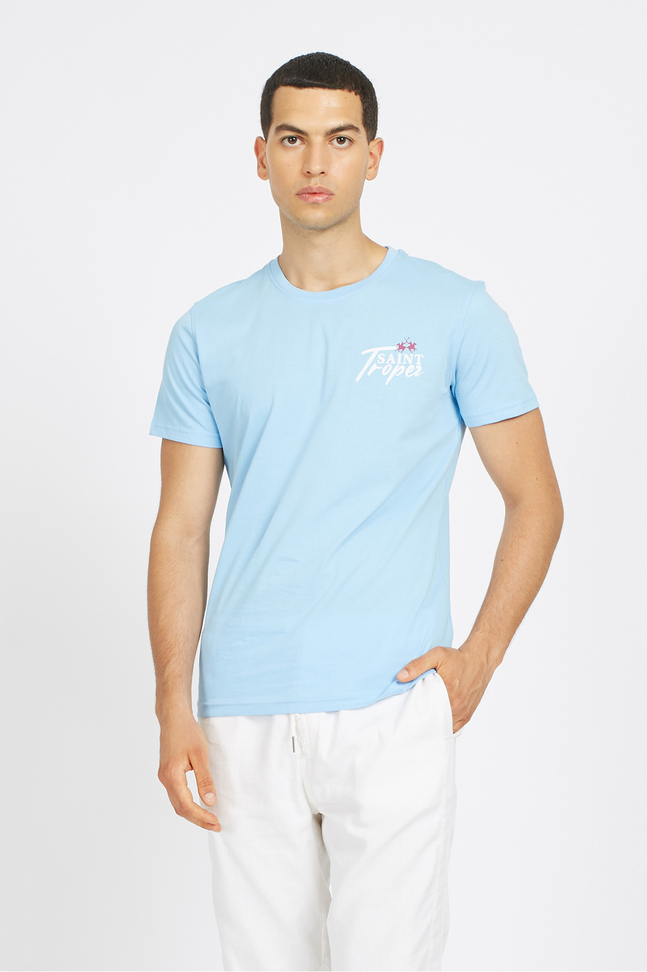 T-shirt da uomo in cotone tinta unita con stampa frontale - T-shirts | La Martina - Official Online Shop
