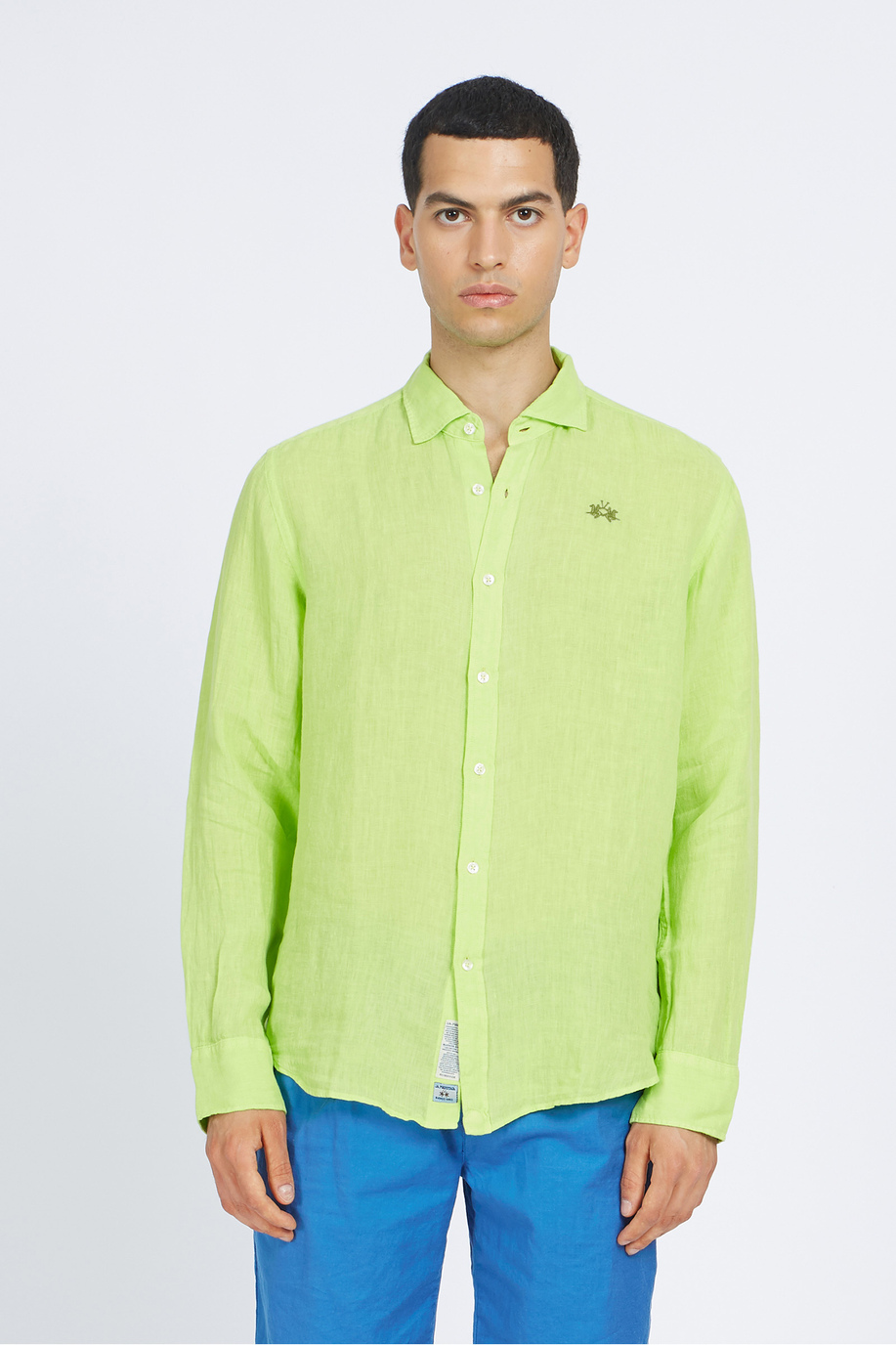 Chemise homme à manches longues 100% lin regular fit  -  Russel - Chemises | La Martina - Official Online Shop