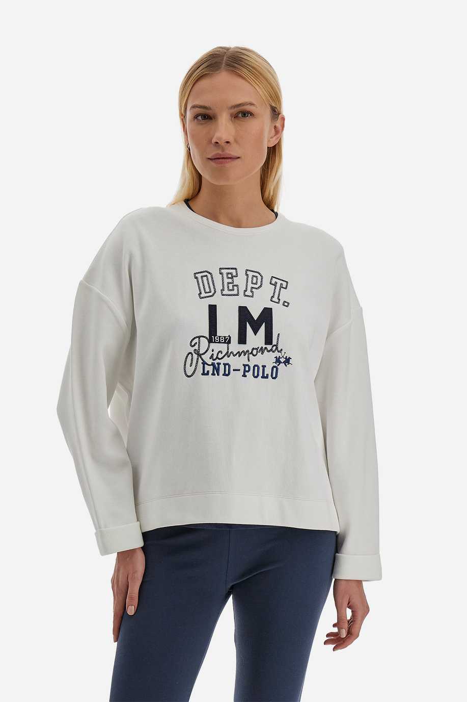 Women's crewneck sweatshirt in solid color Polo Academy - Vinisha | La Martina - Official Online Shop