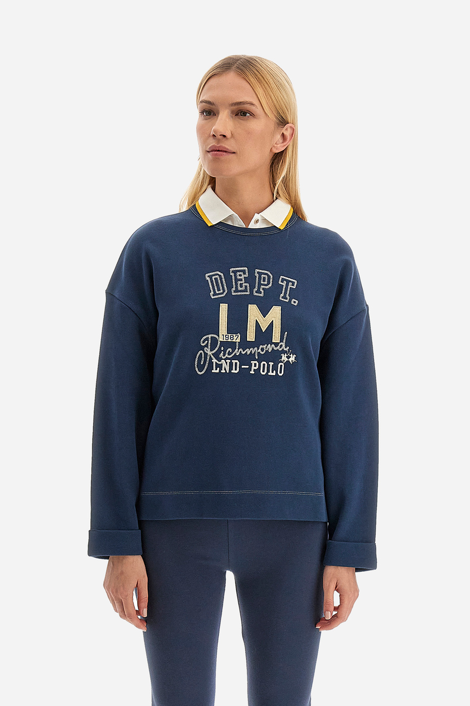 Women's crewneck sweatshirt in solid color Polo Academy - Vinisha - Sweatshirts | La Martina - Official Online Shop