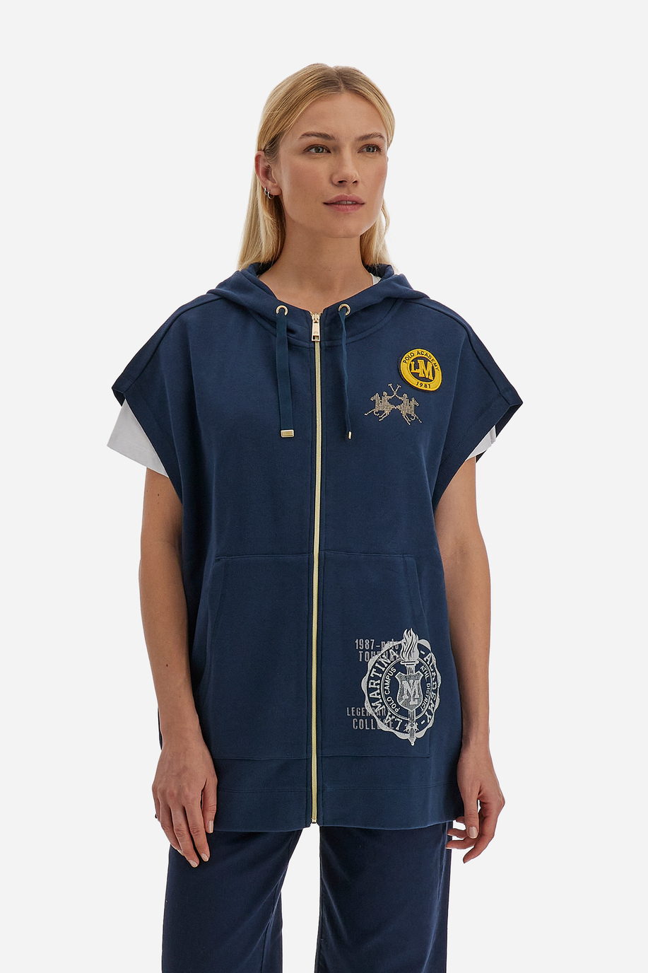 Women's sleeveless full-zip sweatshirt in solid color Polo Academy - Vondra - Apparel | La Martina - Official Online Shop