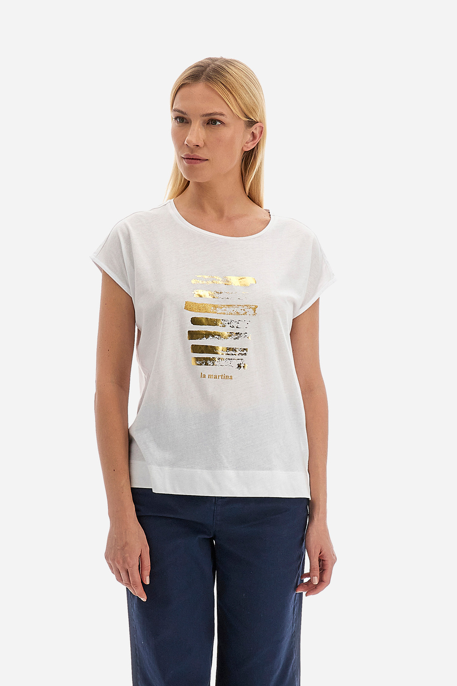 Damen-T-Shirt aus 100 % Baumwolle mit normaler Passform und kurzen Ärmeln - Vertie - Damen | La Martina - Official Online Shop