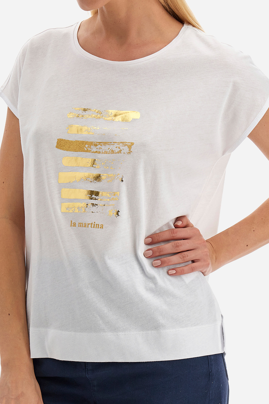 T-shirt da donna a maniche corte 100% cotone regular fit - Vertie - Donna | La Martina - Official Online Shop