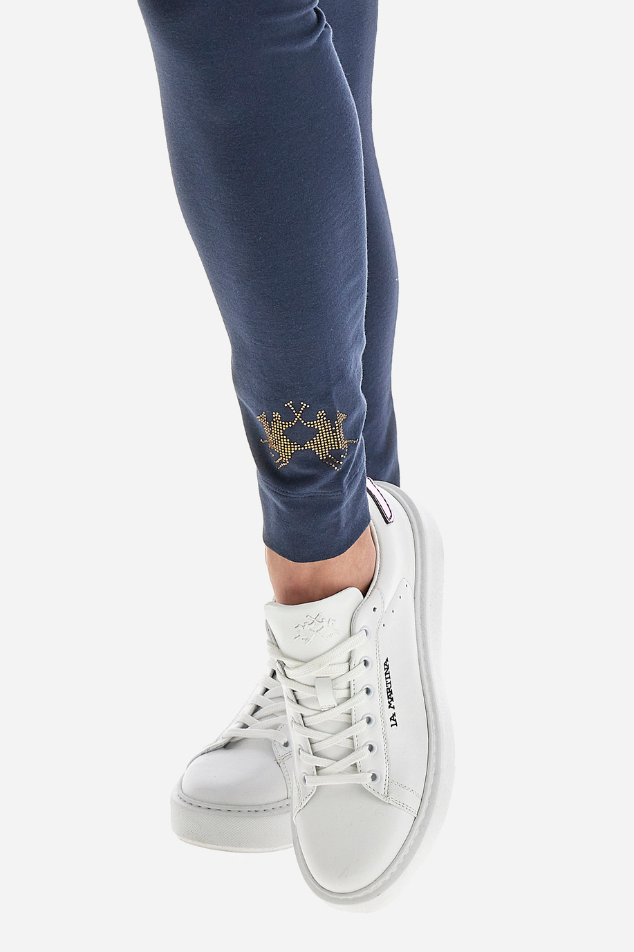 Pantalone leggings donna con logo paillettes Polo Academy tinta unita - Vijay - Pantaloni | La Martina - Official Online Shop
