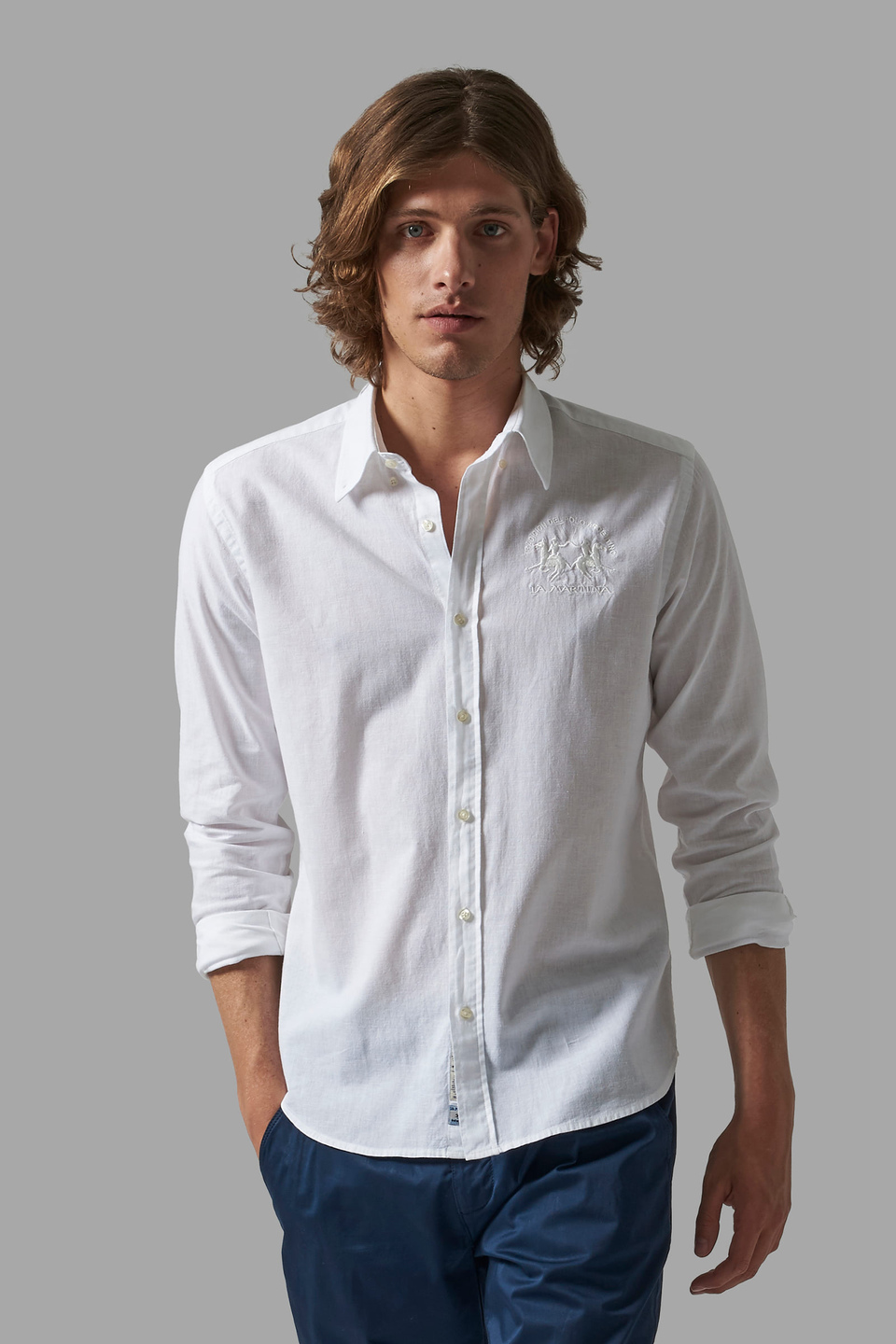 Slim-fit linen-blend shirt - La Martina - Official Online Shop