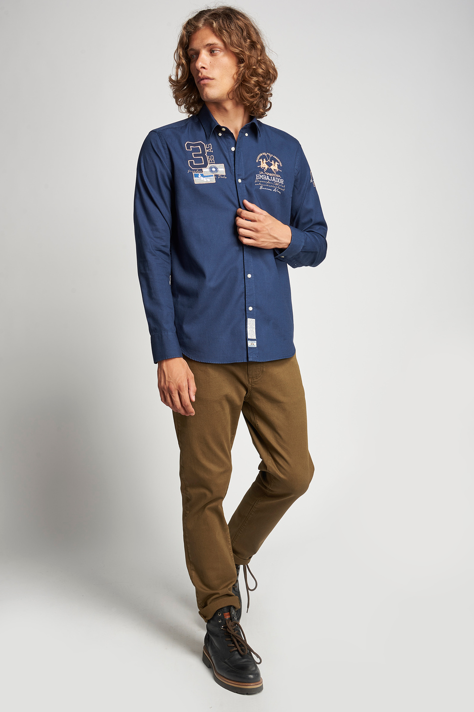 Plain-coloured cotton shirt Navy La 