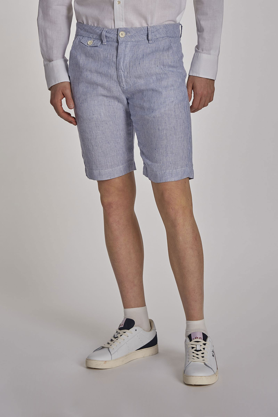 Men's regular-fit linen Bermuda shorts - La Martina - Official Online Shop