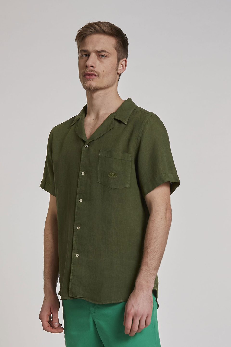 Chemise homme en lin à manches courtes et coupe classique - La Martina - Official Online Shop