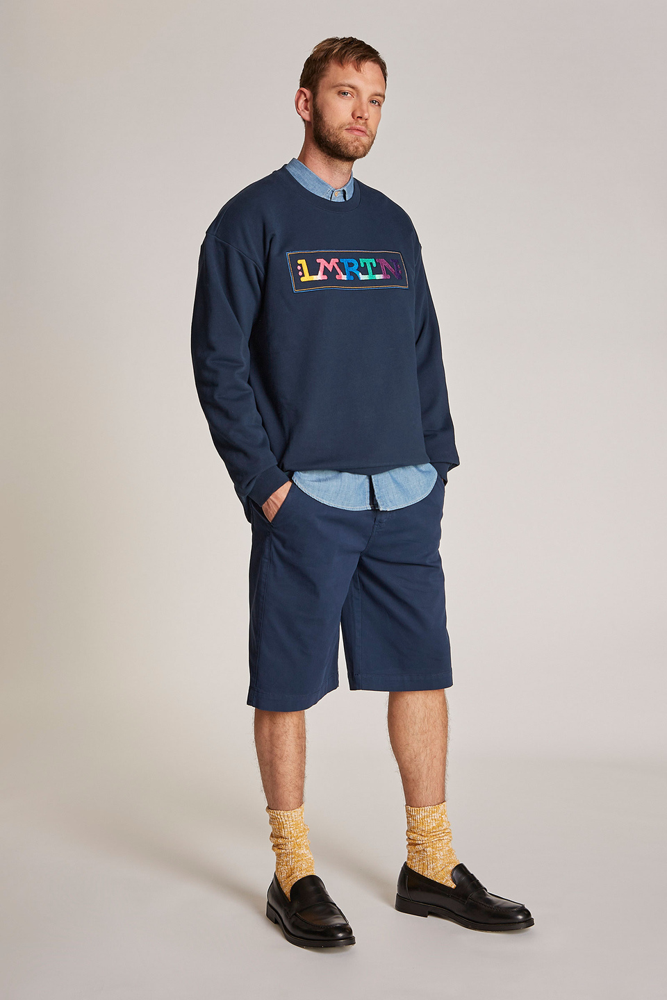 Camicia da uomo a maniche lunghe con ricamo a contrasto regular fit - La Martina - Official Online Shop