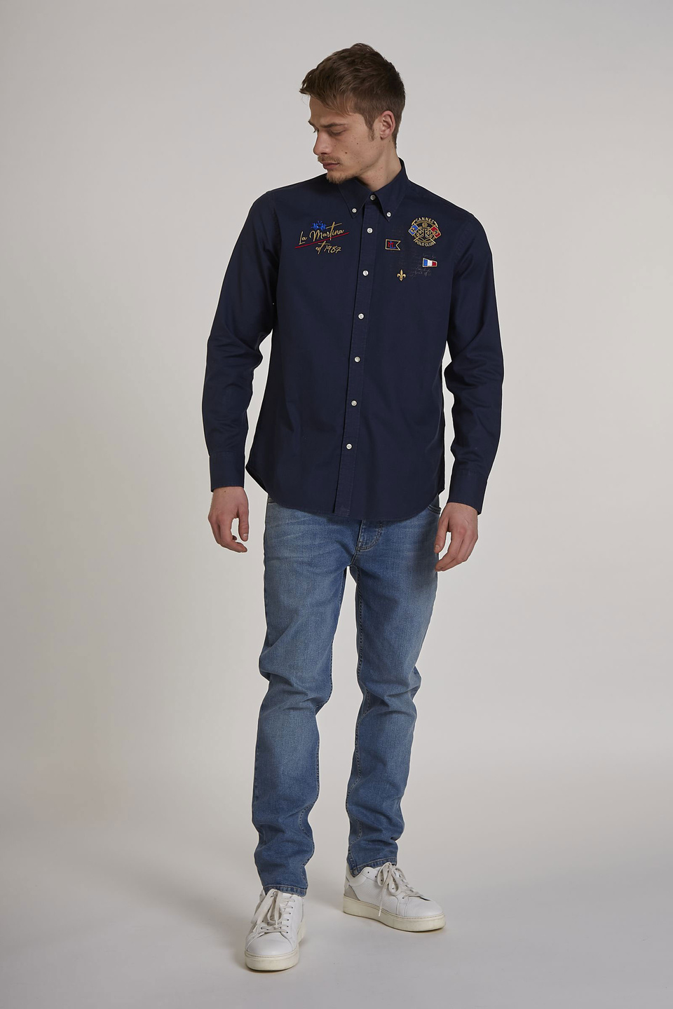Camicia da uomo in cotone a maniche lunghe regular fit - La Martina - Official Online Shop
