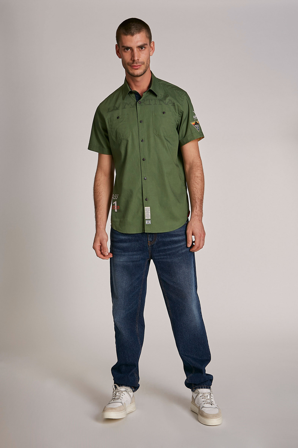 Chemise homme en coton à manches courtes et coupe classique - La Martina - Official Online Shop