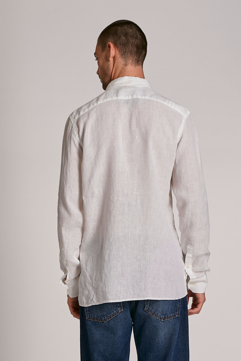 Chemise homme en lin à manches longues et coupe classique - La Martina - Official Online Shop