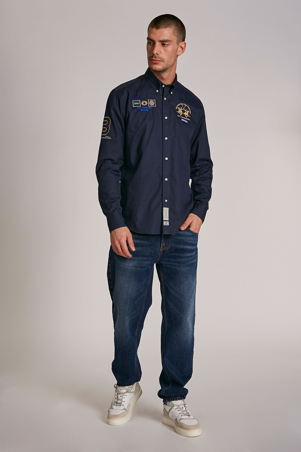Camicia da uomo in cotone a maniche lunghe regular fit - La Martina - Official Online Shop