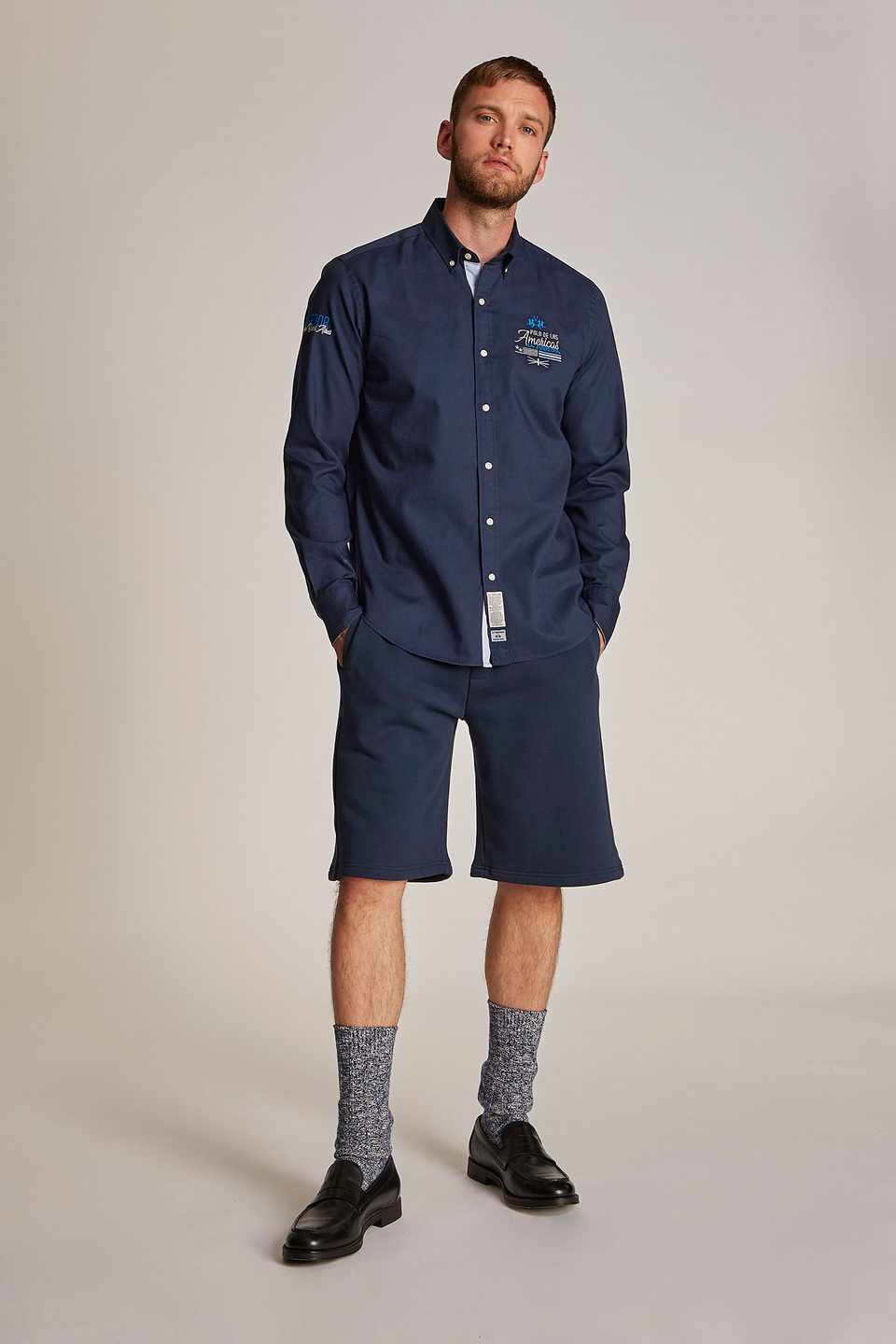 Men's regular-fit long-sleeved shirt featuring contrasting embroidered detail - La Martina - Official Online Shop